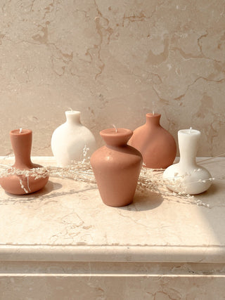Organic Modern Ceramic Vase Shape Candle Set in Neutral Palette.