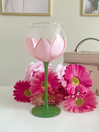 Summer Flower Glass Cup in Pink.