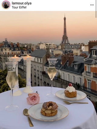 The Lady Glass Cup Set - Handblown with the Tour Eiffel in the background.
