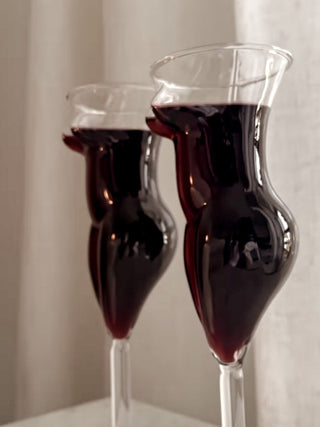 The Lady Glass Cup Set - Handblown with red wine and cabernet.