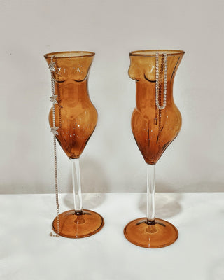 The Lady Glass Cup Set in Brown- Handblown.