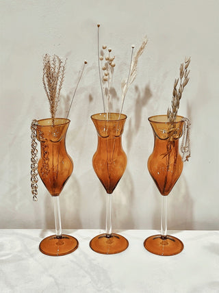The Lady Glass Cup Set in Brown- Handblown.