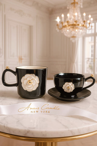Château Camellia Ceramic Tea/Coffee Cup Set of 2 - Black in a mansion brunch