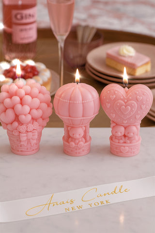 Balloon Bear Candle Set of 3 in French Rose Pink