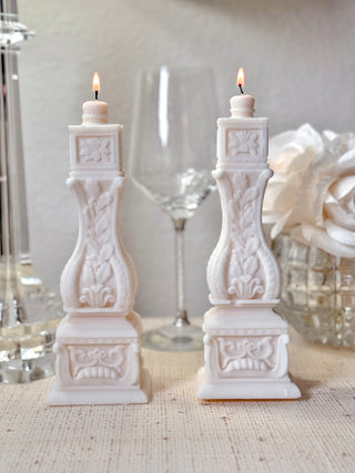 Stair Balusters Candle Set of 2 in Sculpture White.