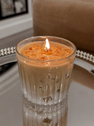 Iced Caffè Candle on a beautiful marble table.