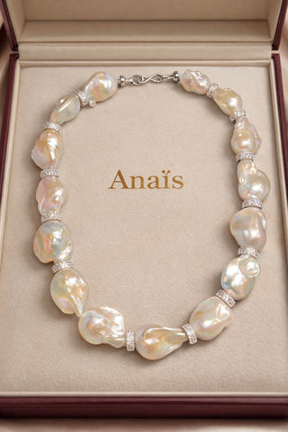 Grand Riviera Sterling Silver Genuine Extra Large Freshwater Baroque Pearl Necklace