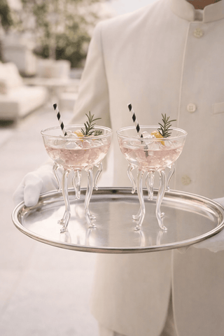 The Rainbow Octopus Glass Cup Set used during a romantic proposal