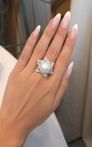 Fleur Bloom Genuine South Sea Extra Large White Pearl Adjustable Ring