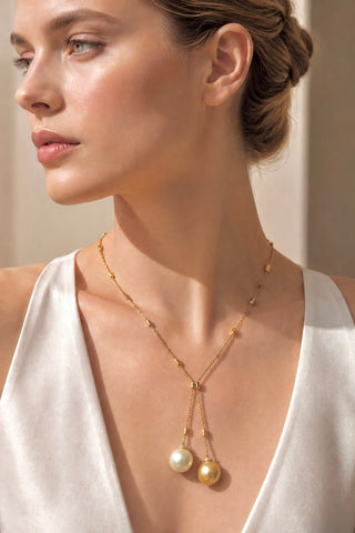 Élysée Genuine Golden South Sea Pearl Gold-Plated Sterling Silver Y-Necklace