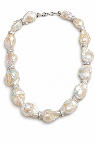 Grand Riviera Genuine XL Freshwater Baroque Pearl Sterling Silver Necklace