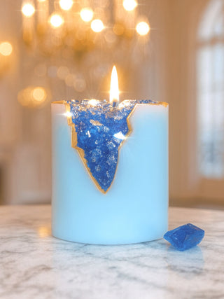 18K Gold Blue Aquamarine Crystal Candle – Tranquility & Strength