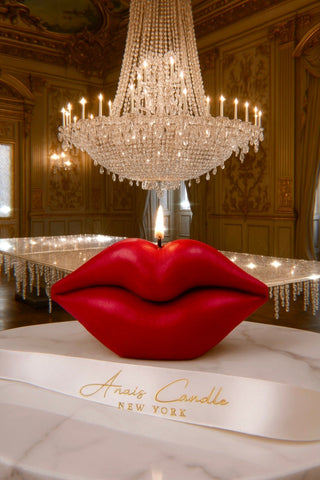 The Red Lips Candle featured in a cozy, luxurious modern mansion.