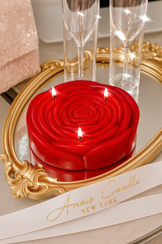 3-Wick Brilliant Rose Candle in Red is a flat candle made with candle safe dyes only.