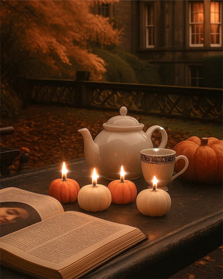 Juego de velas con forma de calabaza otoñal 