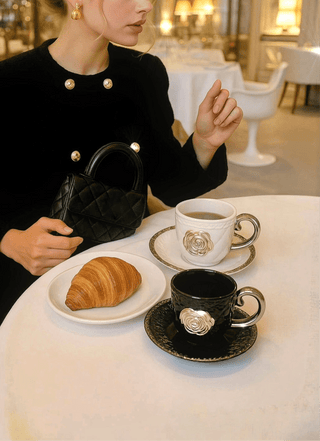 Camellia Haute Quilted Ceramic Tea/Coffee Cup Set of 2