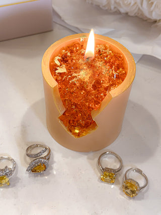 18K Gold Citrine Crystal Candle – Prosperity & Success