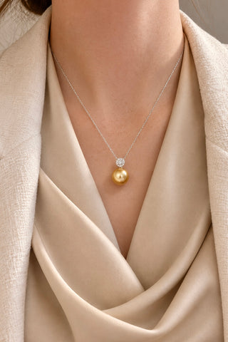 Aurélienne Genuine Golden South Sea Pearl Sterling Silver Necklace