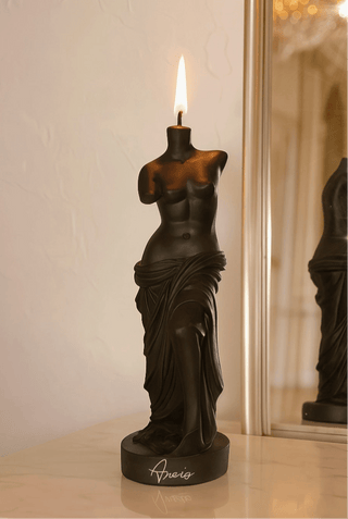 The Venus Candle in Ultra Black, handcrafted with all-natural, premium beeswax, and soy wax.