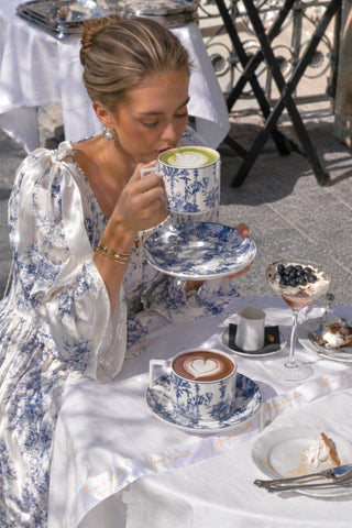 Bleu Riviera Toile Teacup & Saucer Set of 2