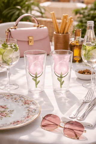 Enchanted Rose Glass Cup Set of 2 styled for a luxury rooftop party