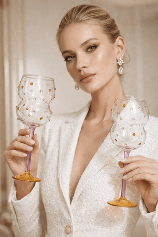 Luxurious Gemstones glass cup set styled for a luxury rooftop party
