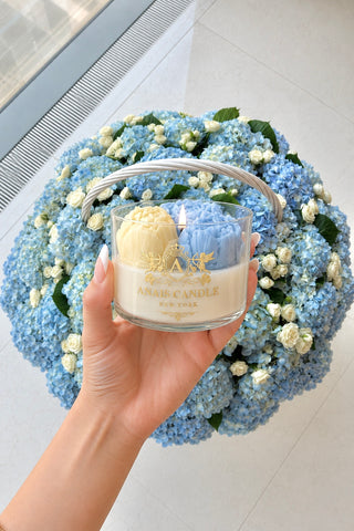 Peony Bouquet Candle in Blue Reverie