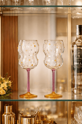 Luxurious Gemstones glass cup set used for sparkling drinks at dinner