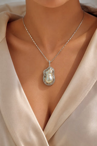 Lunaria Gold Tone Rare Blue-Blood South Sea XL Baroque Pearl Sterling sliver Necklace