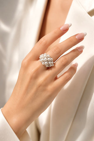 Rosabelle Genuine Japanese Akoya Pearl Sterling Silver Adjustable Ring