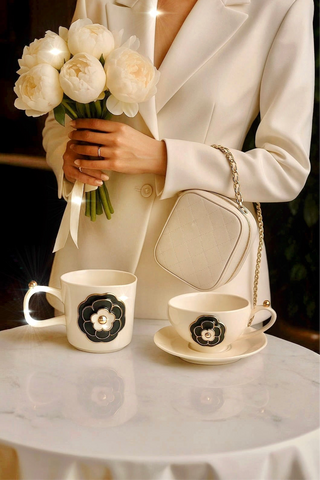Château Camellia Ceramic Tea/Coffee Cup Set of 2 - White