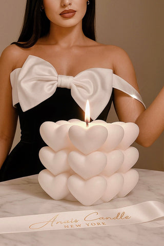 The “I Heart You” Candle is an abstract candle made with wax hearts.