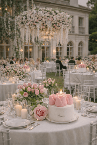 Amélie Tulips Bouquet Candle decorated during Spring at an indoor garden