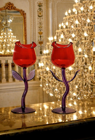 Juego de 2 copas de cristal para Rosé en color rojo - Hechas a mano 
