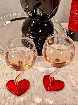 “My Valentine” Wine Glass Cup Set of 2 - Limited Edition atop a luxurious credenza with a Celia Vase.