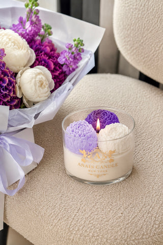 Peony Bouquet Candle in Purple Lavender
