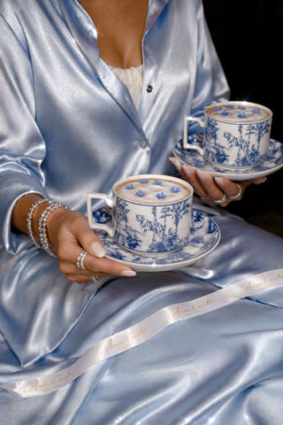 Bleu Riviera Toile Teacup & Saucer Set of 2
