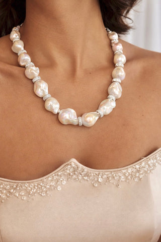 Grand Riviera Sterling Silver Genuine Extra Large Freshwater Baroque Pearl Necklace