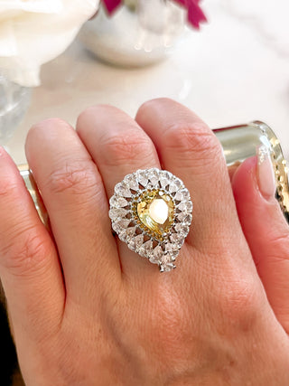 Isabella Yellow Sapphire Halo Pear Cut Rhinestone Adjustable Ring