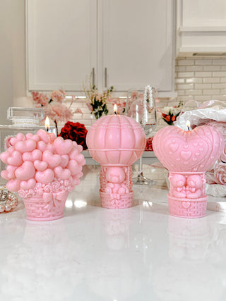 Balloon Bear Candle Set of 3 in French Rose Pink.