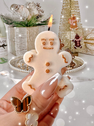 Holiday Gingerbread Friends Candle Crew Set of 5 in white with gold accents.