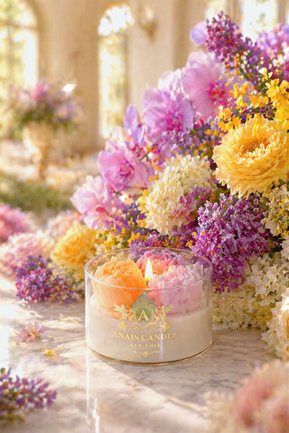 The Peony Bouquet Candle decorated in a luxurious mansion, perfect for any home