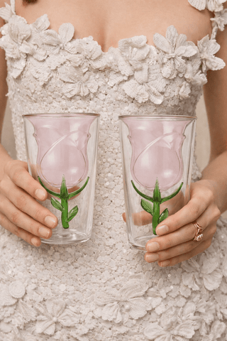 Enchanted Rose Glass Cup Set of 2 styled in a 5-star restaurant setting