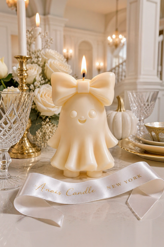 Halloween Bow & Boo Candle in Spooky White