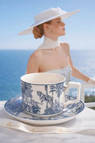 Bleu Riviera Toile Teacup & Saucer Set of 2