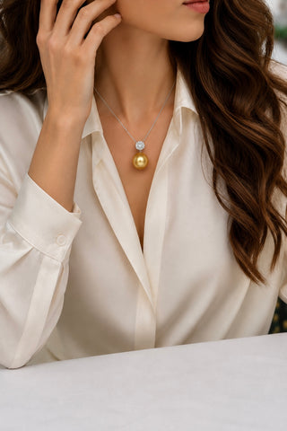 Aurélienne Genuine Golden South Sea Pearl Sterling Silver Necklace