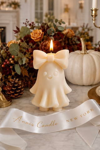 Halloween Bow & Boo Candle in Spooky White