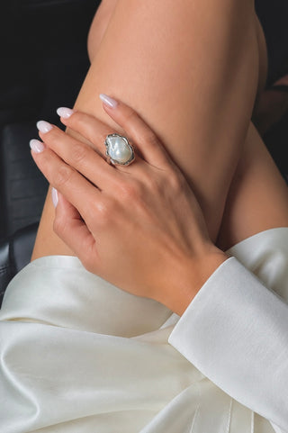 Aveline Genuine Freshwater Baroque Pearl Sterling Silver Adjustable Ring