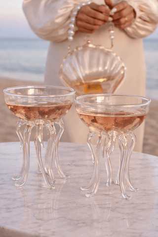 Rainbow Octopus glass cup set styled in a 5-star restaurant setting