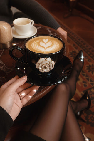 Château Camellia Ceramic Tea/Coffee Cup Set of 2 - Black for morning espresso